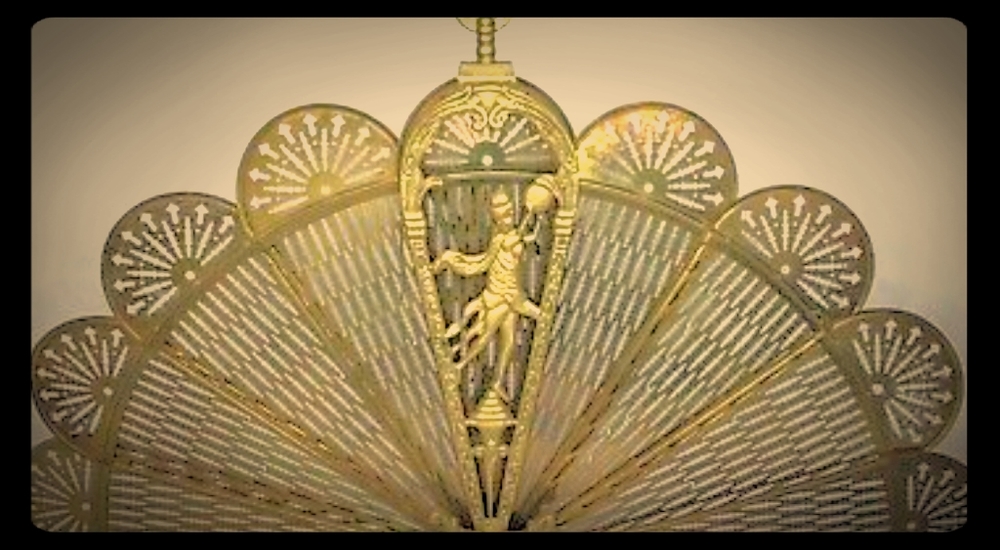 Vintage Brass French Peacock Fireplace Screen